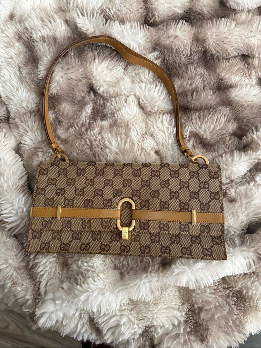 Gucci Brown Monogram Shoulder Bag with Mustard Trim